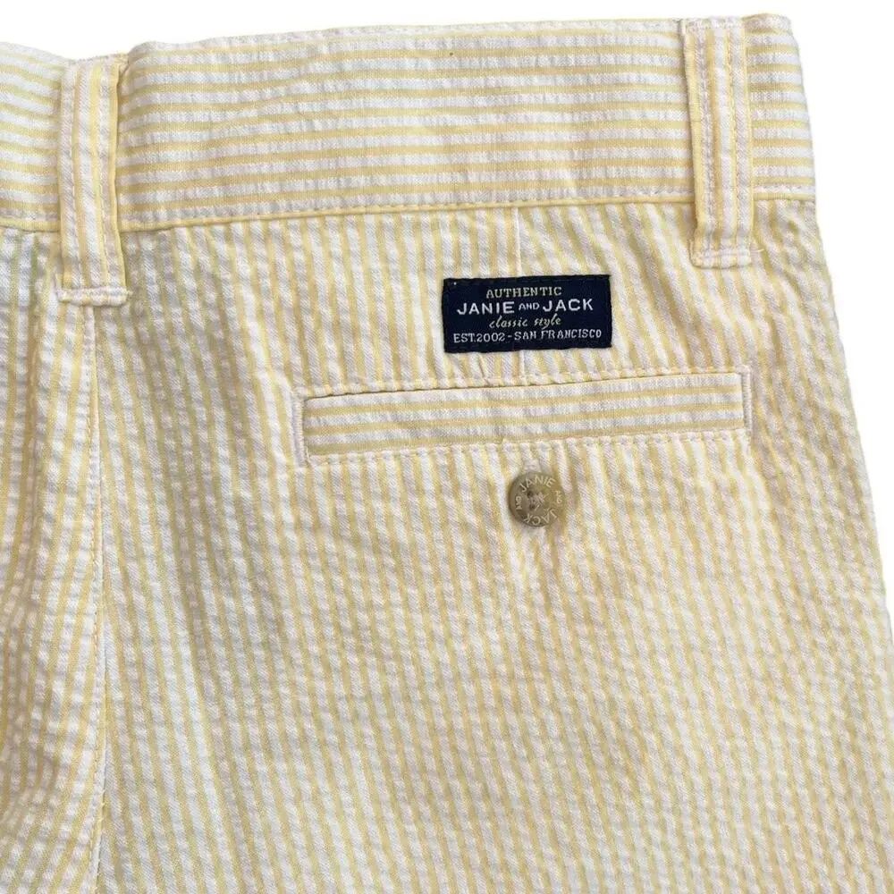 Janie and Jack Yellow & White Seersucker Shorts Adjustable Waist Boy's 6 NEW